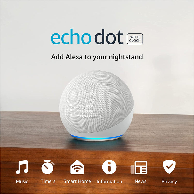 Amazon Echo Dot With Clock (5th Gen) Glacier White