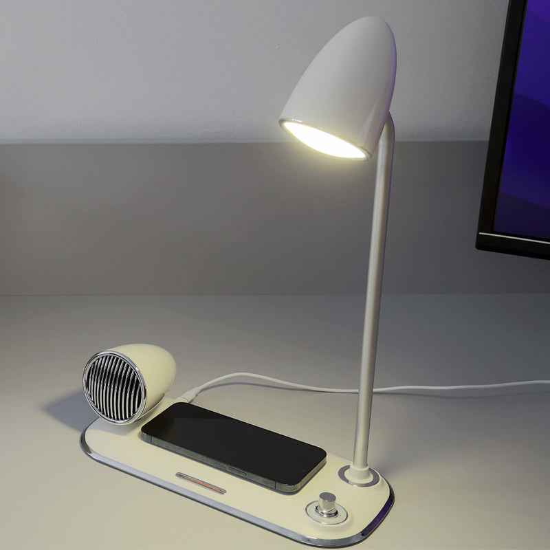 Беспроводное настольное зарядное устройство Tellur Nostalgia, динамик Bluetooth, настольная лампа белая