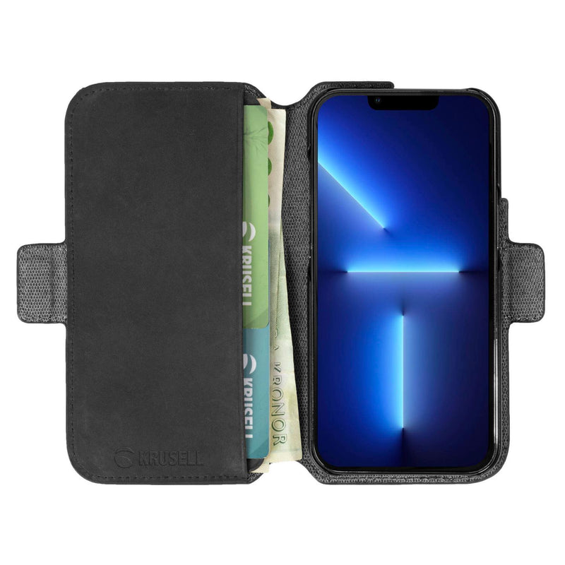 Кожаный телефонный кошелек Krusell Apple iPhone 13 Pro Max черный (62396)